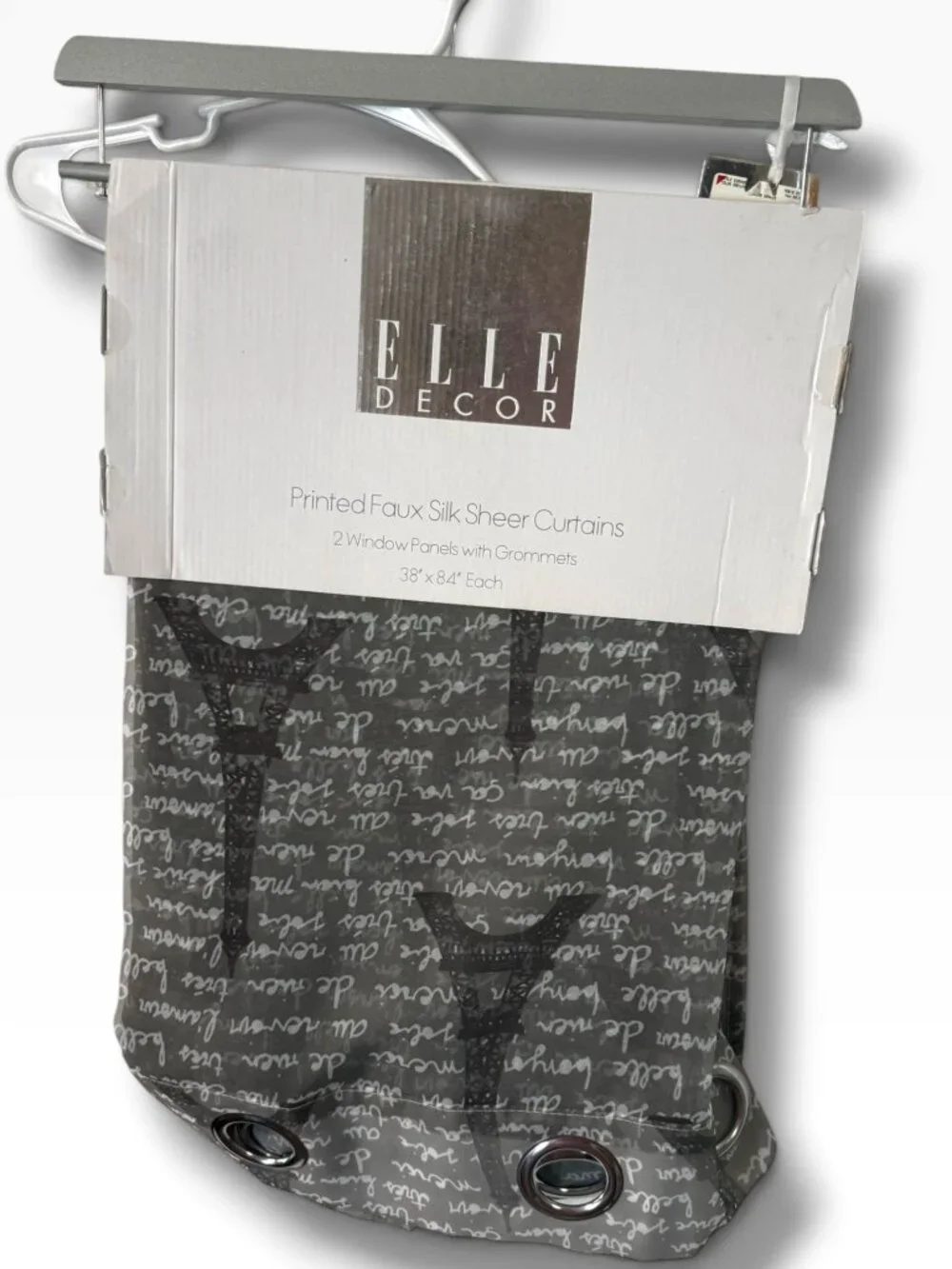 New — ELLE Decor Eiffel Tower Faux Silk Sheer Curtains – 2 Panels – 38” x 84”